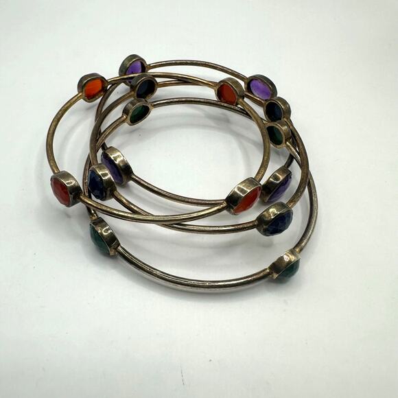 Lot of 4 Bangle Bracelets Casual Bohemian Boho Stackable Set Colorful Casual - Picture 9 of 9